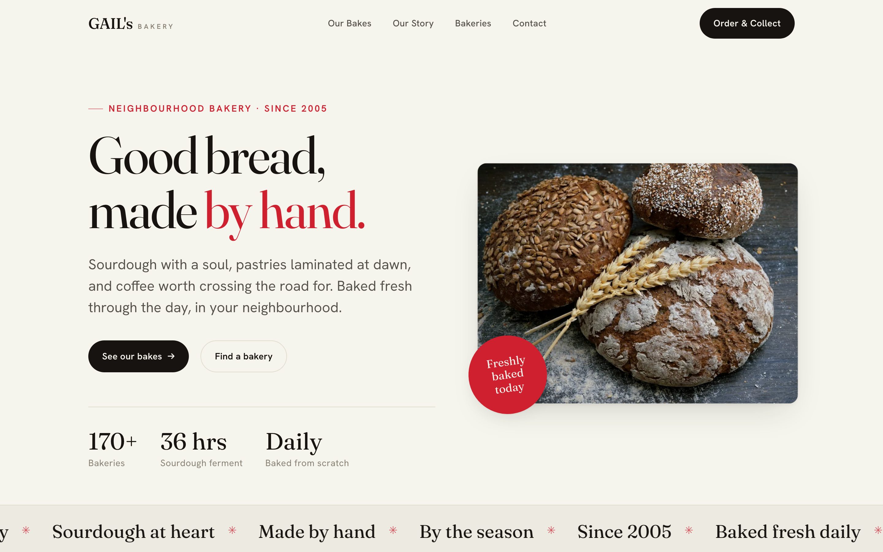 Concept rebuild of the Gail's Bakery homepage